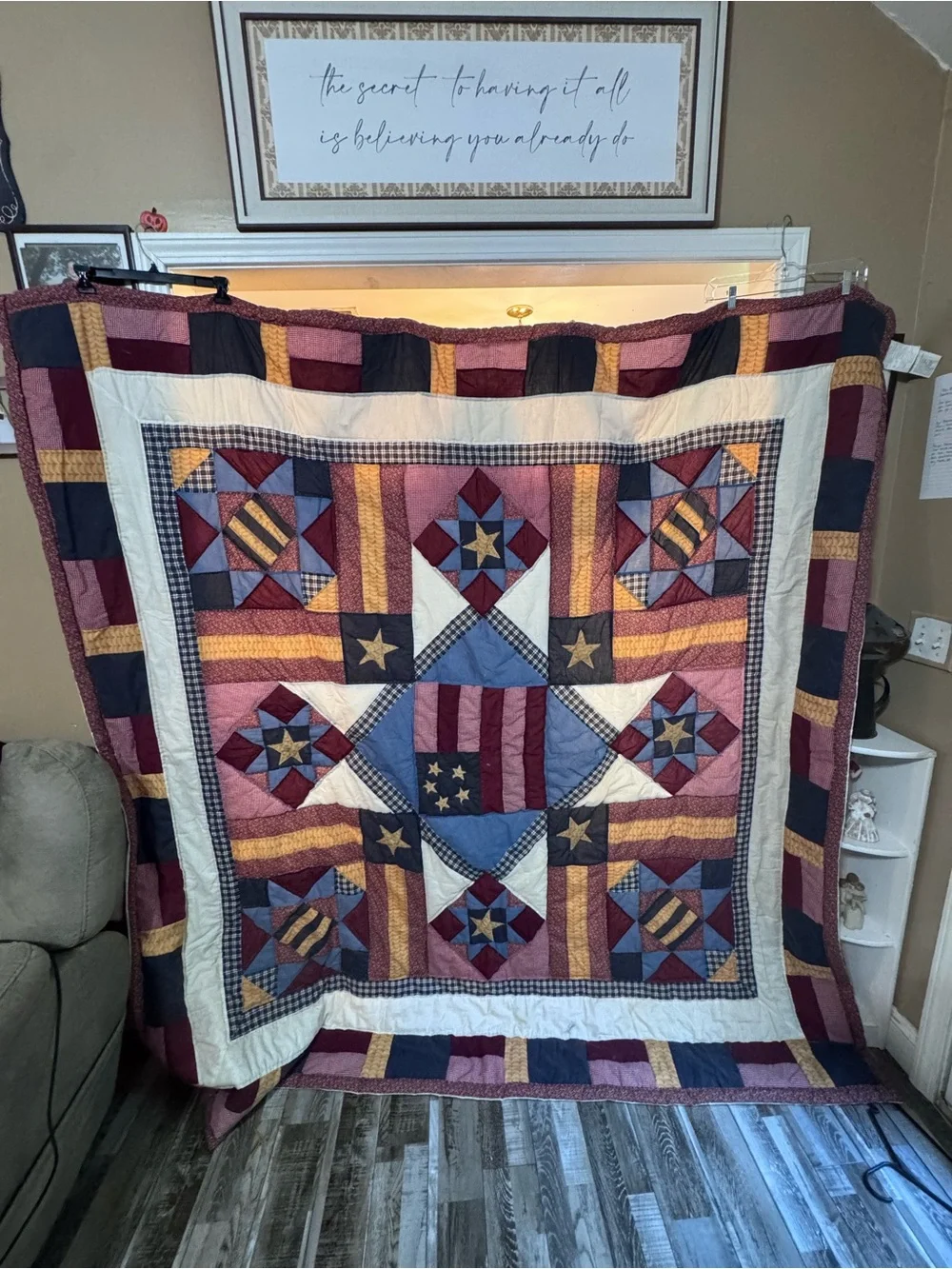 PEM America 86x86 Full Queen Patchwork Quilt Americana Primitive Country-0197